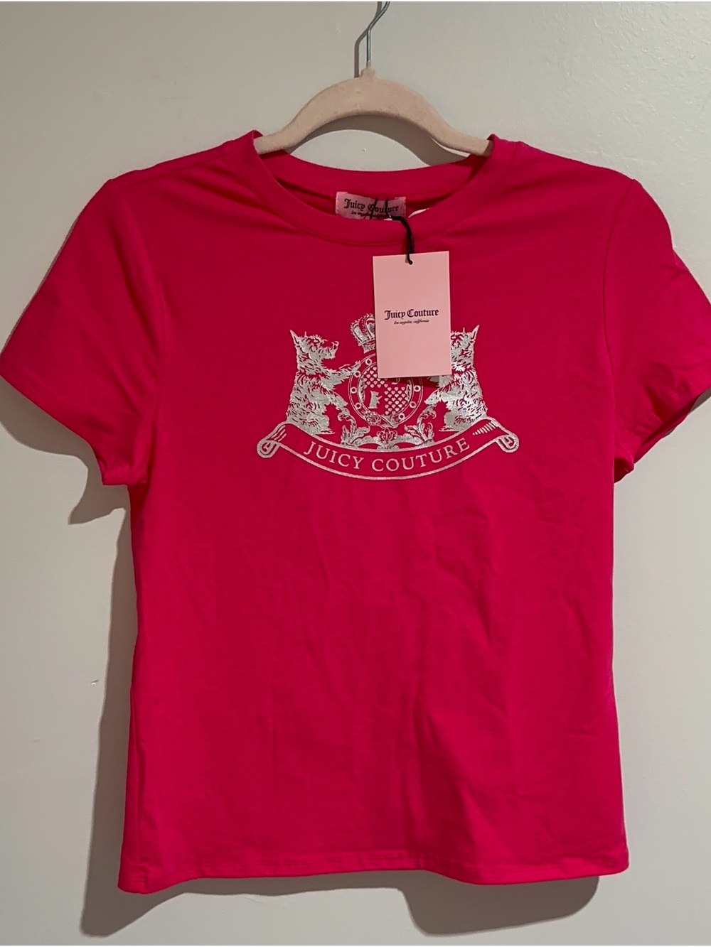 Juicy Couture Bright Pink Crest Logo Tee